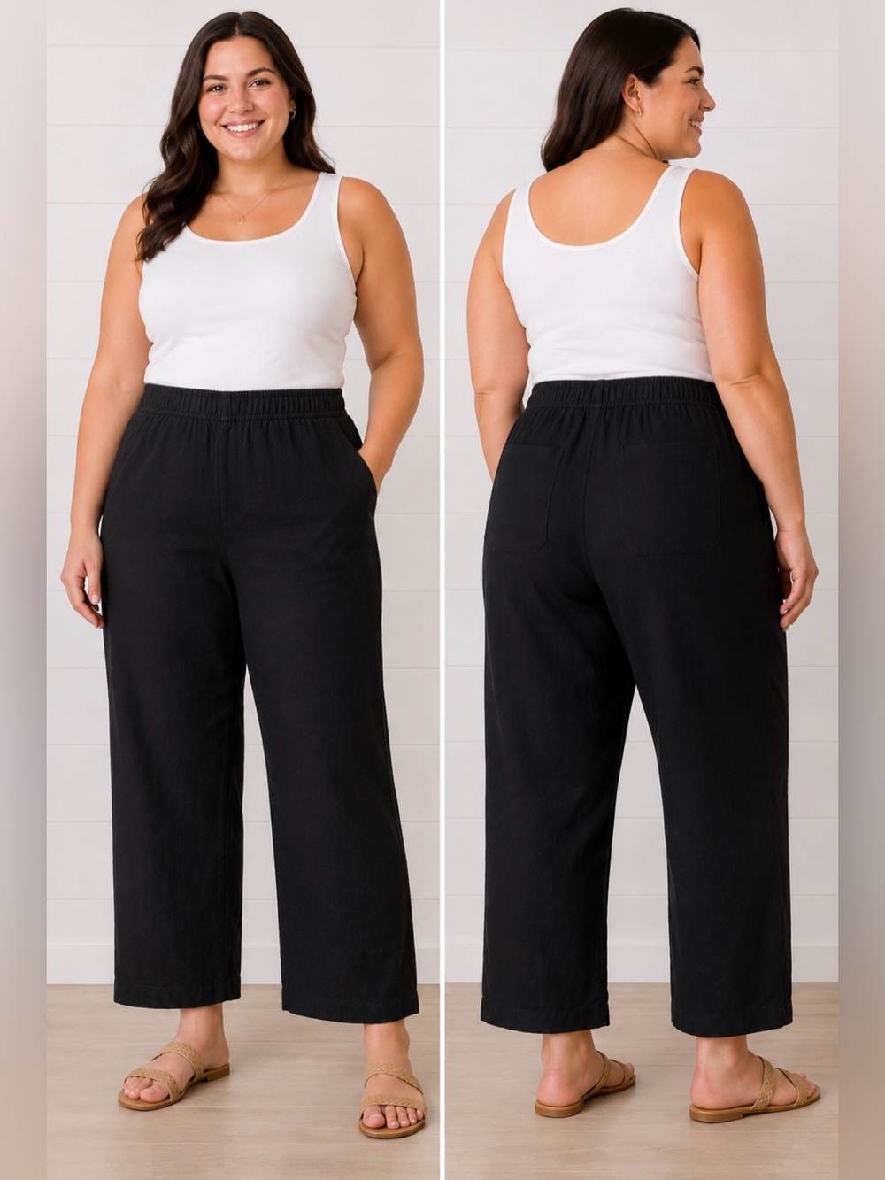 Old Navy Pants Women’s XXL Black Linen Blend High Rise Wide Leg Pull On